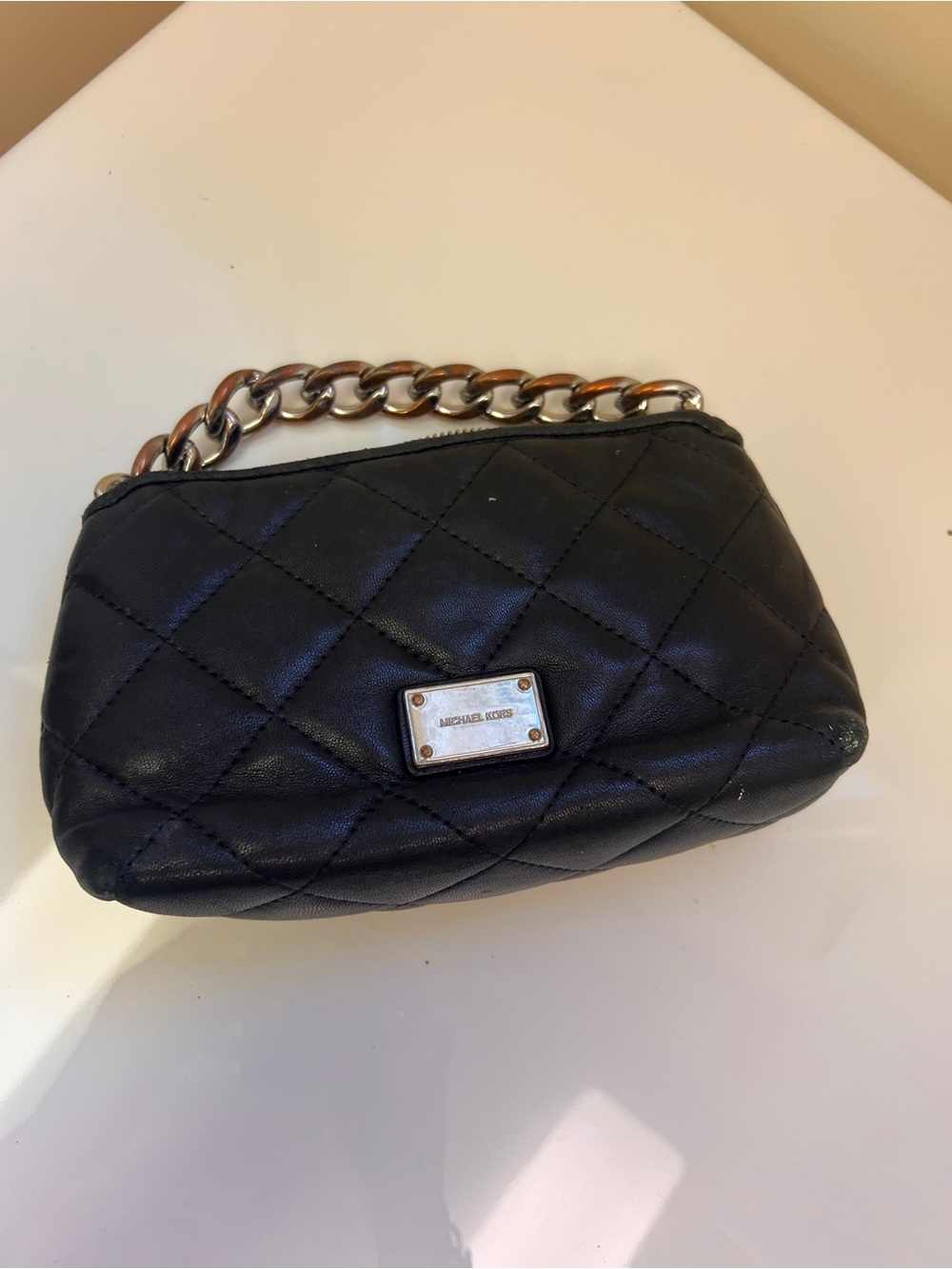 Michael Kors Black Quilted Wristlet with Chain Handle